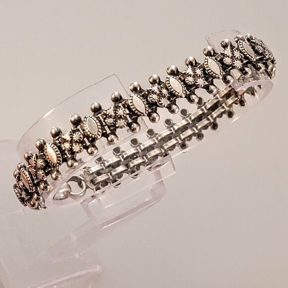 Vintage 900 Silver Artisan Ornate Beaded Rashod Arts Bracelet - Picture 2 of 8